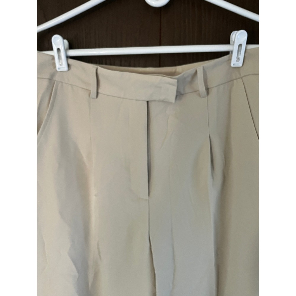 NiMin Clothing Co. Beige Wide Leg Pleated Trousers Pants Size L W32 L30 - Picture 3 of 7